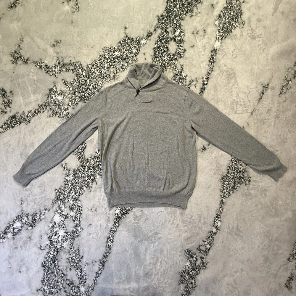 J Crew‎ Sweater Mens Size M Gray Cotton Cashmere Shawl Collar Neck Long Sleeve